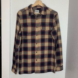 Rhythm tan blue red plaid flannel button up long sleeve 2 front pockets shirt